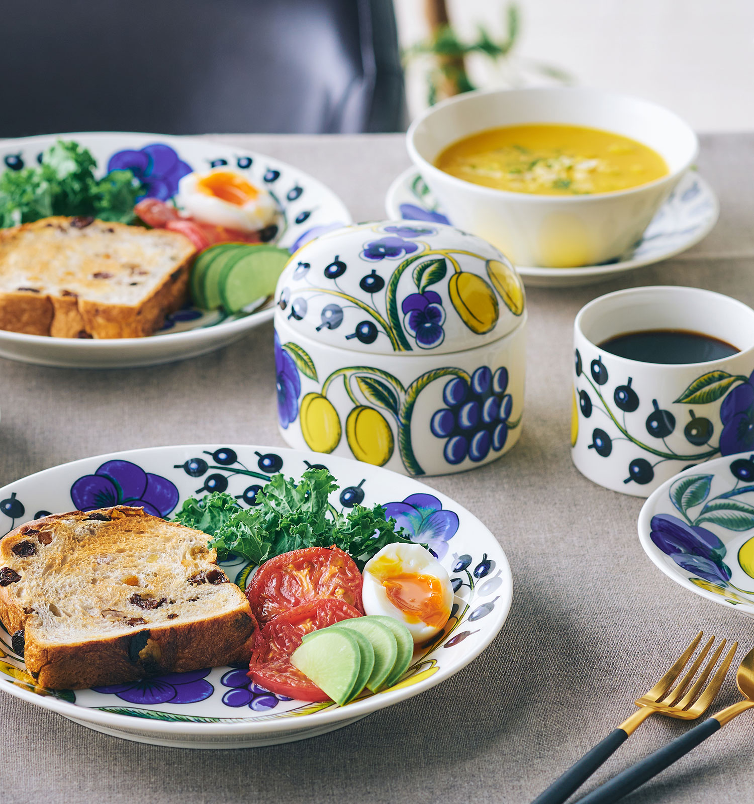 ARABIA パラティッシ イエロー パープル プレート21cm 2枚セット