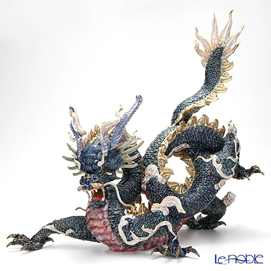 リヤドロ 臥龍（Blue＆Gold） HIGH PORCELAIN 01934 台座付