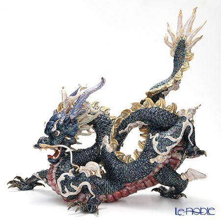 リヤドロ 臥龍（Blue＆Gold） HIGH PORCELAIN 01934 台座付