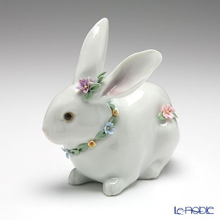 リヤドロ 花飾りの白ウサギ2 06098