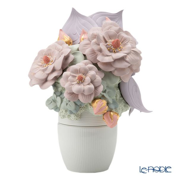 リヤドロ ベース 花／PINK 09696 33×30×44cm