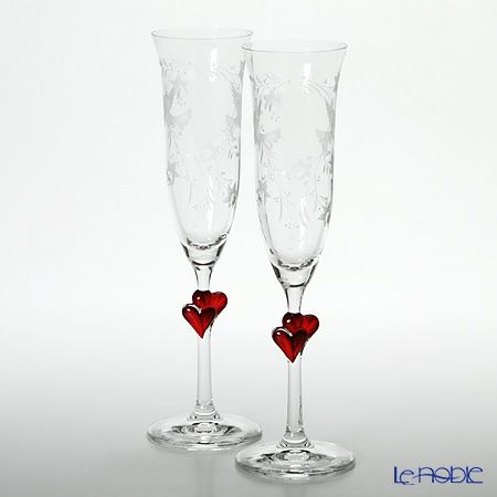 マイセン（Meissen） マイセンクリスタル ハート シャンパン 24.2cm（レッド） ペア