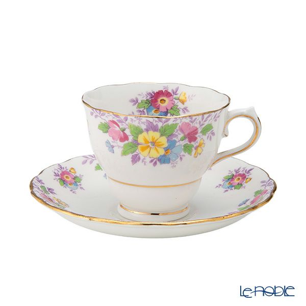 【1点限り】英国ヴィンテージ コルクラフ イエローフラワーブーケ 金彩 トリオセット