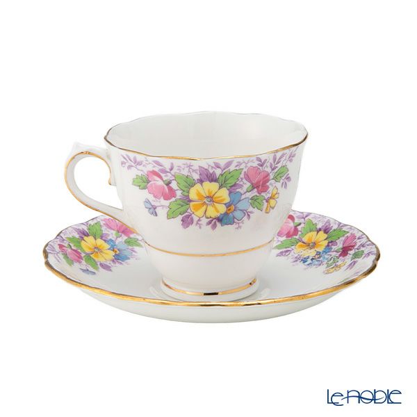 【1点限り】英国ヴィンテージ コルクラフ イエローフラワーブーケ 金彩 トリオセット