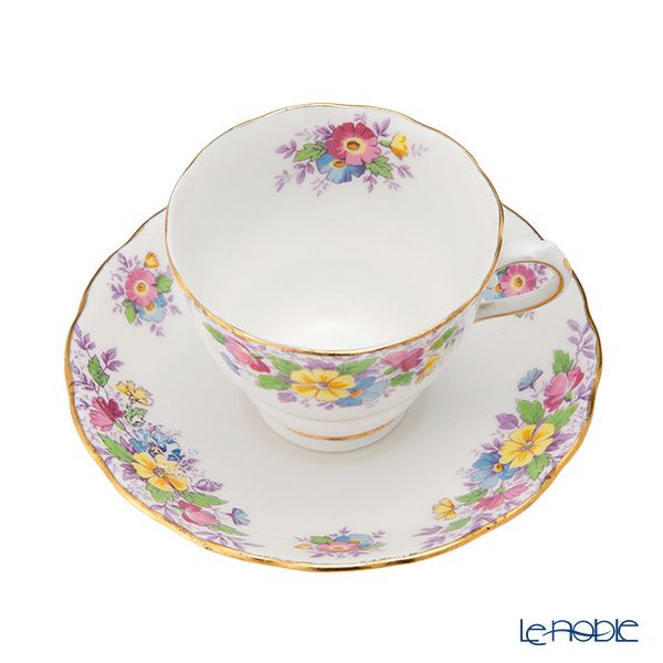 【1点限り】英国ヴィンテージ コルクラフ イエローフラワーブーケ 金彩 トリオセット