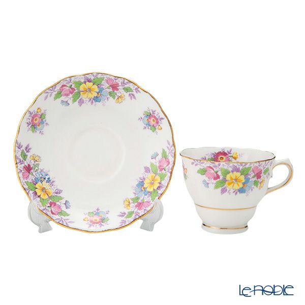 【1点限り】英国ヴィンテージ コルクラフ イエローフラワーブーケ 金彩 トリオセット