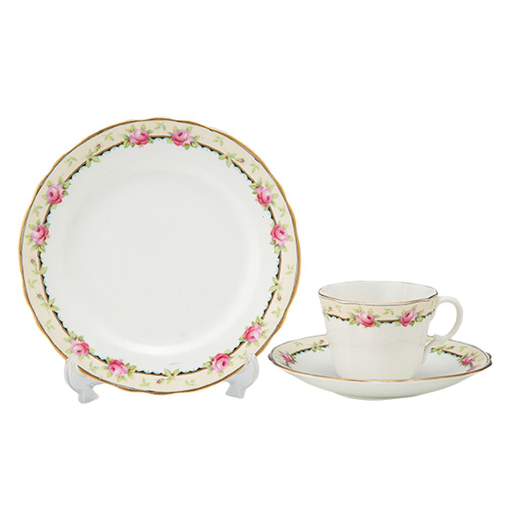 【1点限り】英国ヴィンテージ エインズレイ 小さなバラ柄 トリオセット