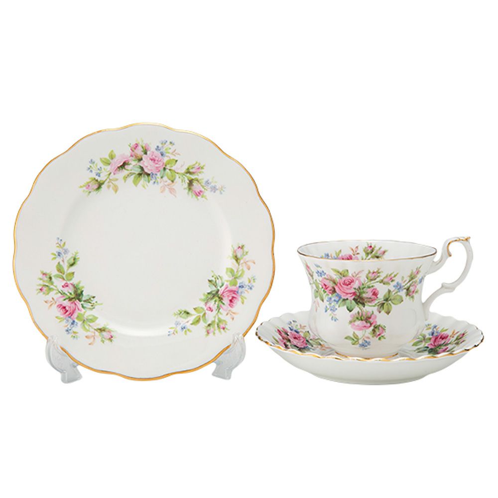 【1点限り】英国ヴィンテージ ロイヤルアルバート モスローズ 金彩 トリオセット