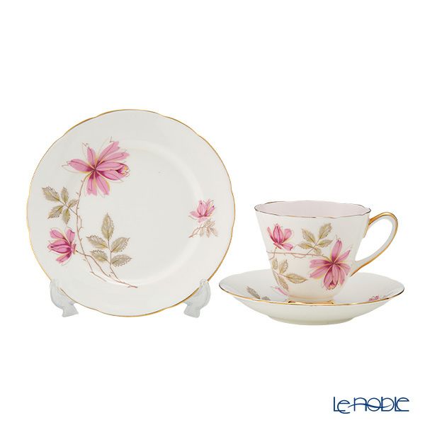 【1点限り】英国ヴィンテージ オールドロイヤル 濃いピンク花 トリオセット