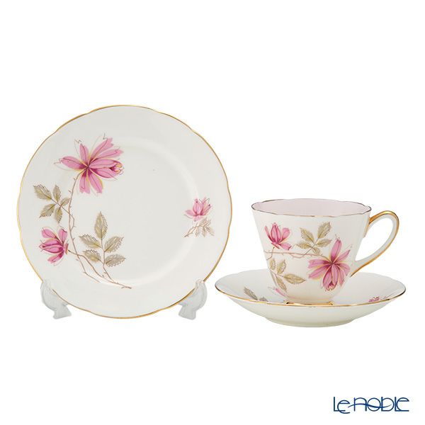 【1点限り】英国ヴィンテージ オールドロイヤル 濃いピンク花 トリオセット