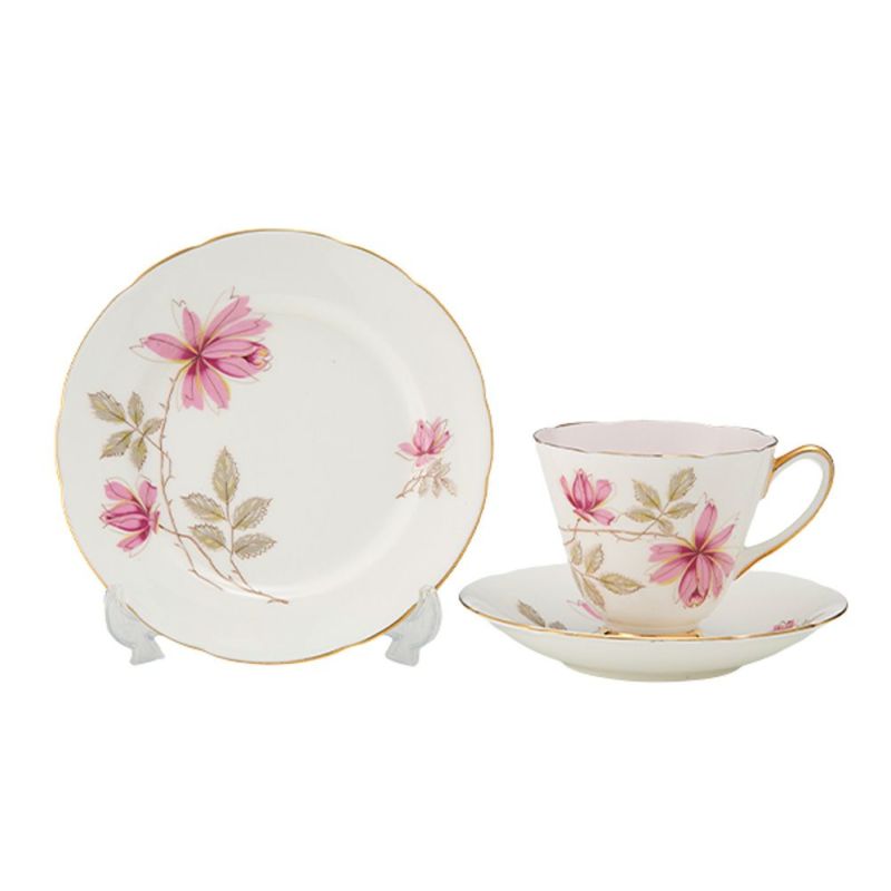 【1点限り】英国ヴィンテージ オールドロイヤル 濃いピンク花 トリオセット