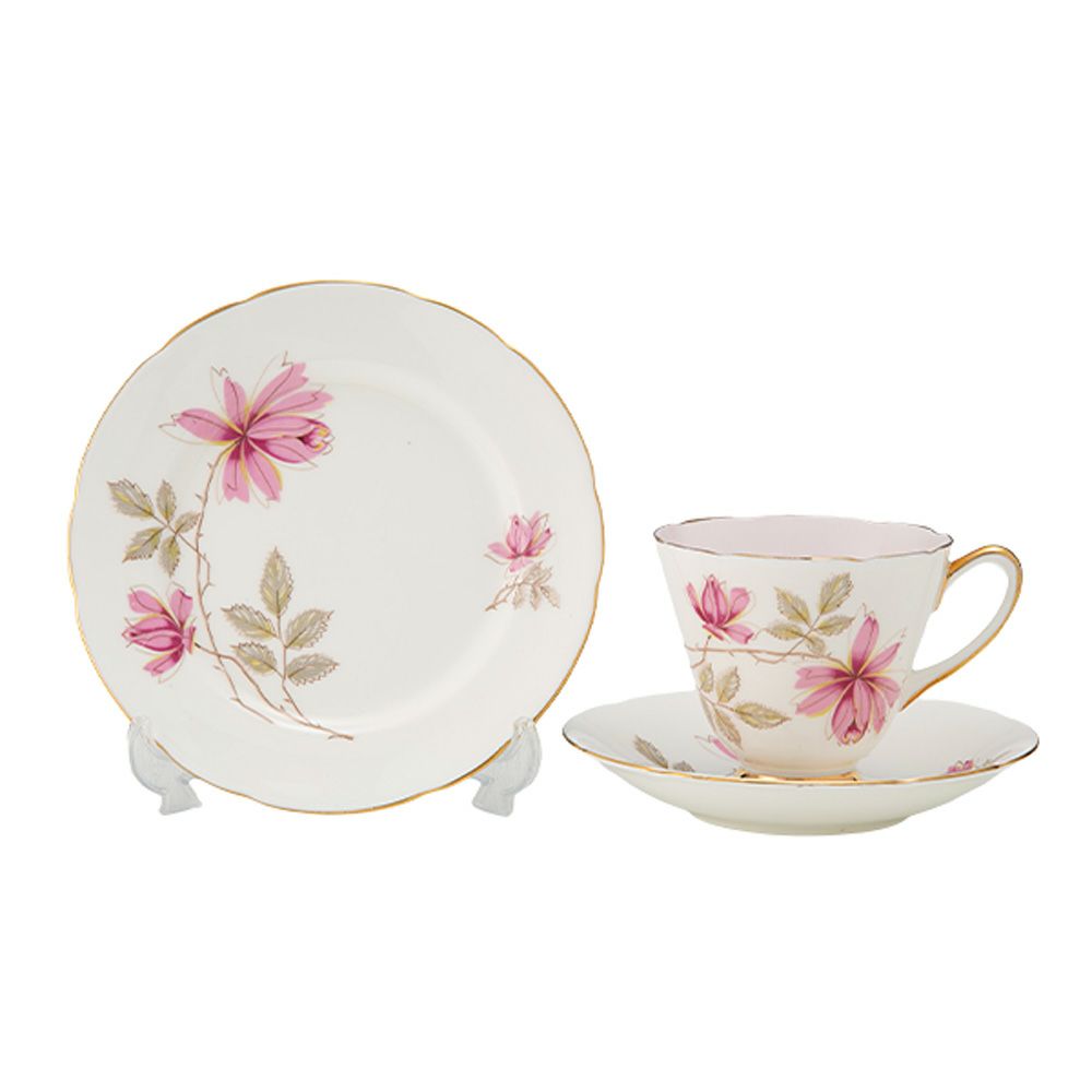 【1点限り】英国ヴィンテージ オールドロイヤル 濃いピンク花 トリオセット