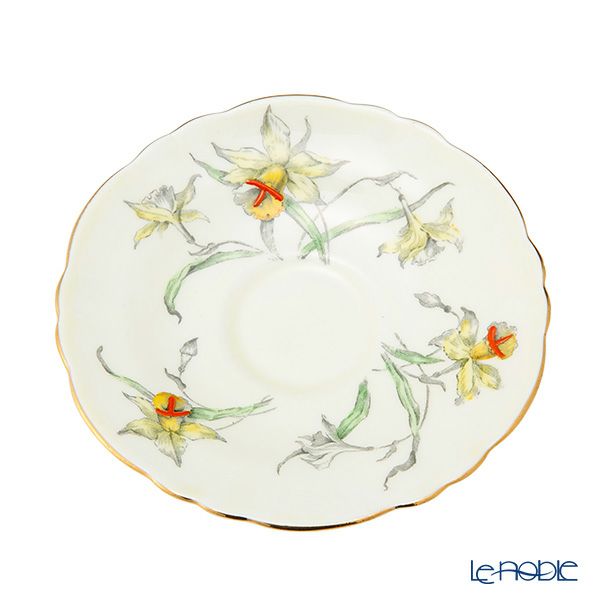 【1点限り】英国ヴィンテージ クラウンスタッフォードシャー 手描き花柄 ラッパ水仙 金彩 トリオセット