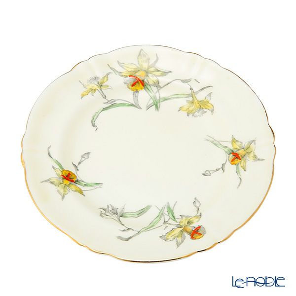 【1点限り】英国ヴィンテージ クラウンスタッフォードシャー 手描き花柄 ラッパ水仙 金彩 トリオセット