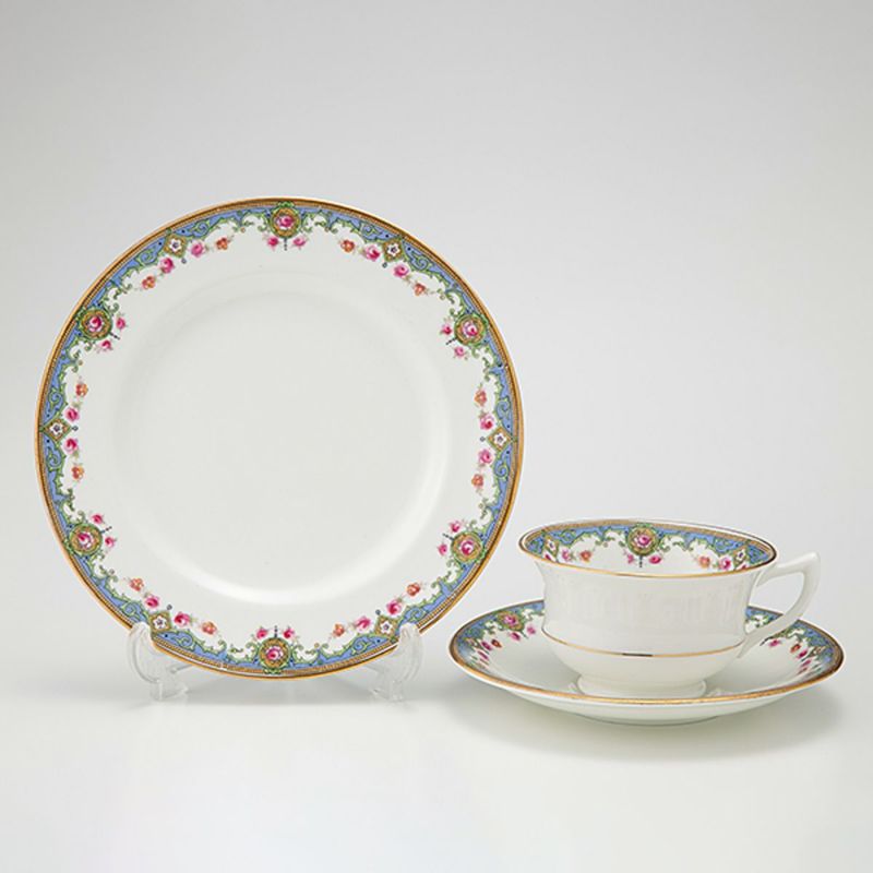 英国ヴィンテージ エインズレイ ブルーエッジローズ トリオセット