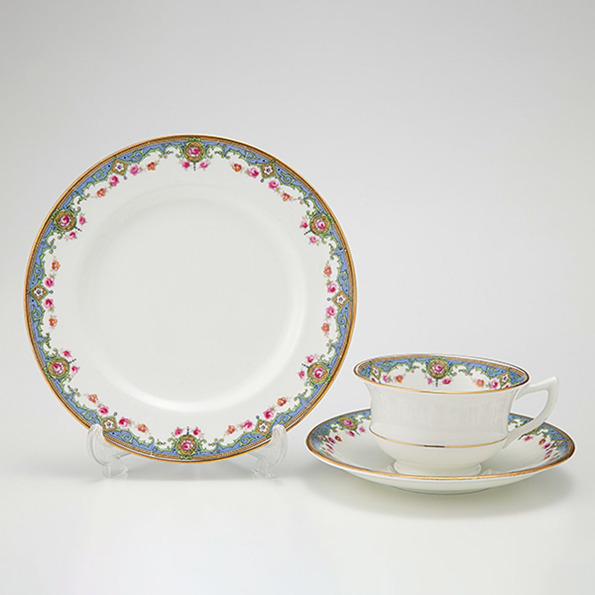 英国ヴィンテージ エインズレイ ブルーエッジローズ トリオセット