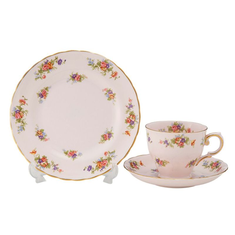 【1点限り】英国ヴィンテージ タスカン ピンク花柄 トリオセット