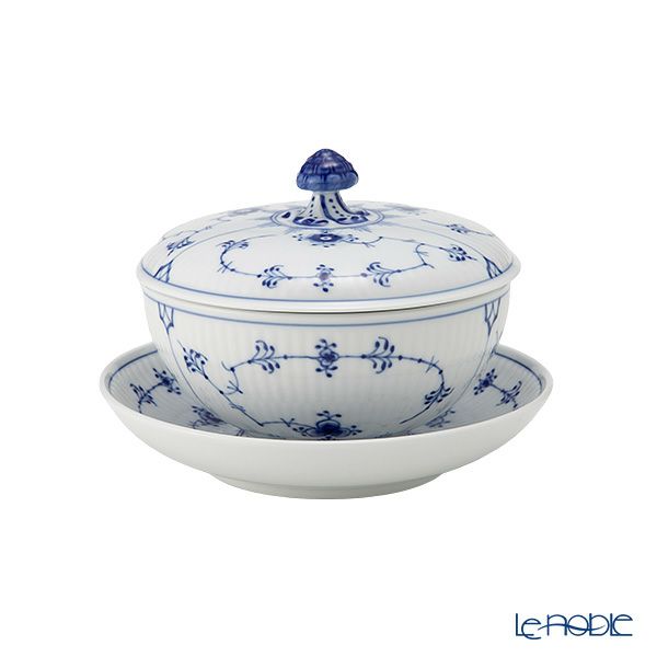 ロイヤルコペンハーゲン（Royal Copenhagen） ブルー フルーテッド プレイン ボウル＆ソーサー 蓋つき 380ml 1064774