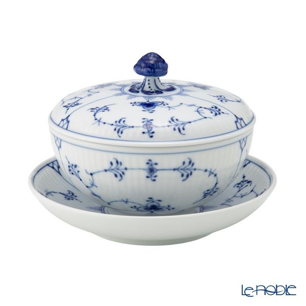 ロイヤルコペンハーゲン（Royal Copenhagen） ブルー フルーテッド プレイン ボウル＆ソーサー 蓋つき 380ml 1064774