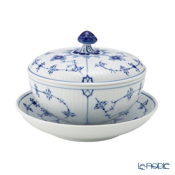 ロイヤルコペンハーゲン（Royal Copenhagen） ブルー フルーテッド プレイン ボウル＆ソーサー 蓋つき 380ml 1064774