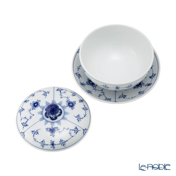 ロイヤルコペンハーゲン（Royal Copenhagen） ブルー フルーテッド プレイン ボウル＆ソーサー 蓋つき 380ml 1064774