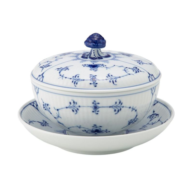 ロイヤルコペンハーゲン（Royal Copenhagen） ブルー フルーテッド プレイン ボウル＆ソーサー 蓋つき 380ml 1064774