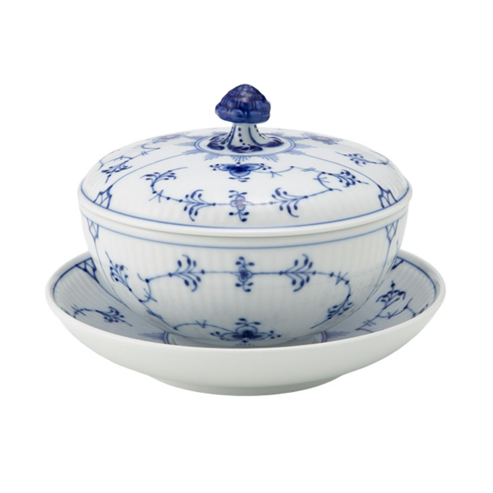 ロイヤルコペンハーゲン（Royal Copenhagen） ブルー フルーテッド プレイン ボウル＆ソーサー 蓋つき 380ml 1064774