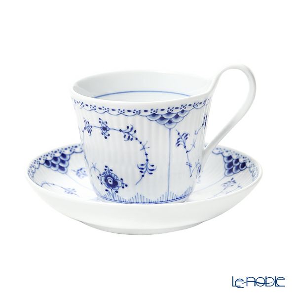 ロイヤルコペンハーゲン（Royal Copenhagen） ブルー フルーテッド ハーフレース ティーカップ＆ソーサー ハイハンドル 240ml 1102092／1055308