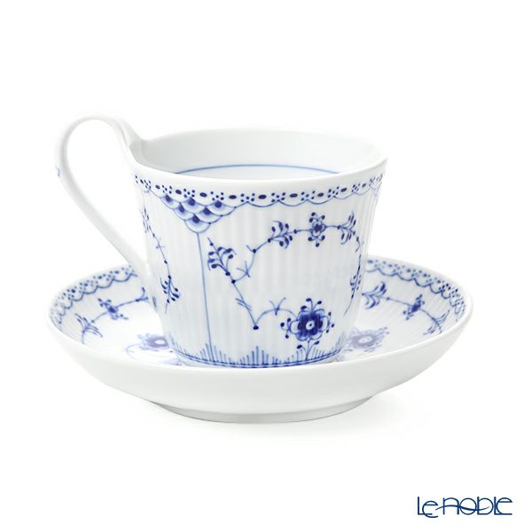 ロイヤルコペンハーゲン（Royal Copenhagen） ブルー フルーテッド ハーフレース ティーカップ＆ソーサー ハイハンドル 240ml 1102092／1055308