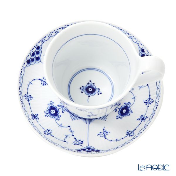 ロイヤルコペンハーゲン（Royal Copenhagen） ブルー フルーテッド ハーフレース ティーカップ＆ソーサー ハイハンドル 240ml 1102092／1055308