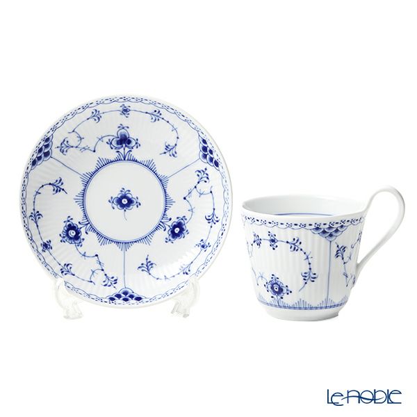 ロイヤルコペンハーゲン（Royal Copenhagen） ブルー フルーテッド ハーフレース ティーカップ＆ソーサー ハイハンドル 240ml 1102092／1055308