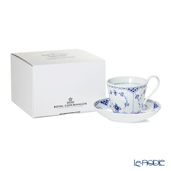 ロイヤルコペンハーゲン（Royal Copenhagen） ブルー フルーテッド ハーフレース ティーカップ＆ソーサー ハイハンドル 240ml 1102092／1055308