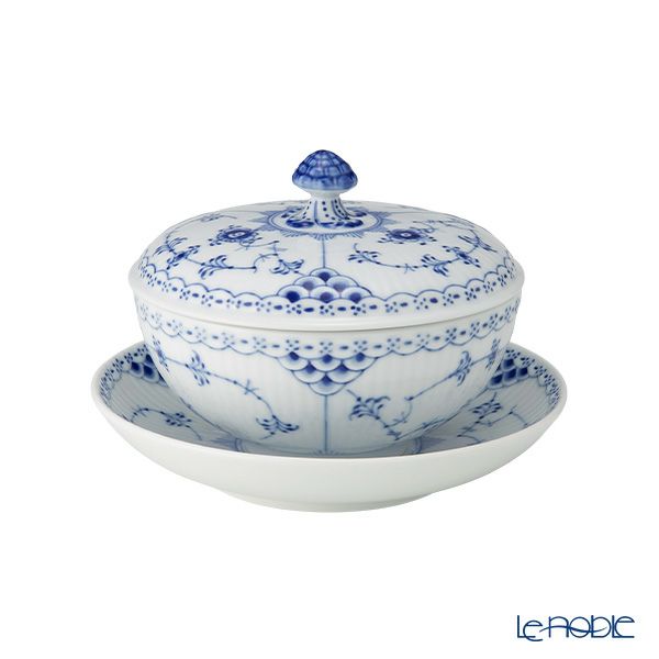 ロイヤルコペンハーゲン（Royal Copenhagen） ブルー フルーテッド ハーフレース ボウル ＆ ソーサー蓋付 380ml 1102277／1066921