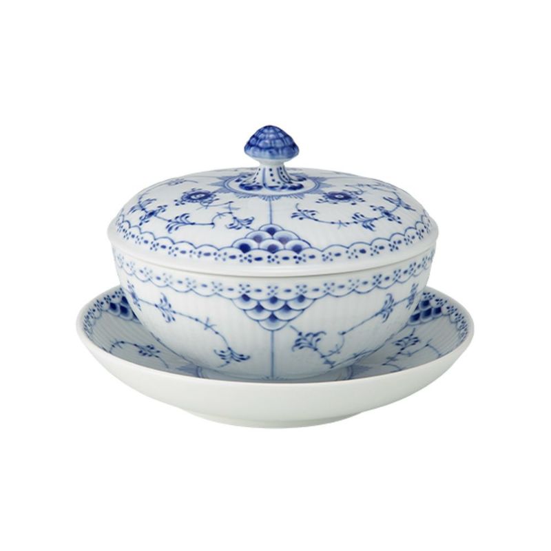 ロイヤルコペンハーゲン（Royal Copenhagen） ブルー フルーテッド ハーフレース ボウル ＆ ソーサー蓋付 380ml 1102277／1066921