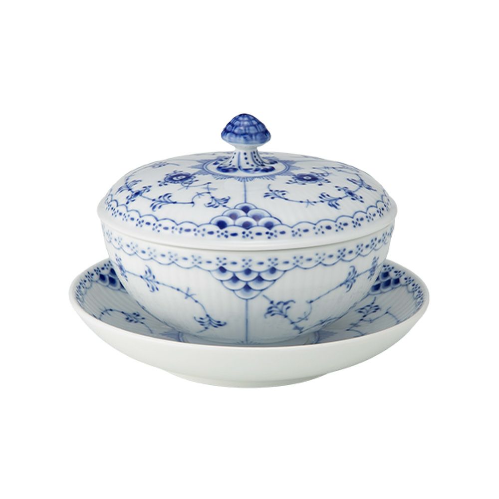 ロイヤルコペンハーゲン（Royal Copenhagen） ブルー フルーテッド ハーフレース ボウル ＆ ソーサー蓋付 380ml 1102277／1066921