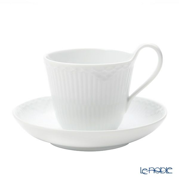 ロイヤルコペンハーゲン（Royal Copenhagen） ホワイト フルーテッド ハーフレース ティーカップ＆ソーサー（ハイハンドル） 240ml 1128092／1017278