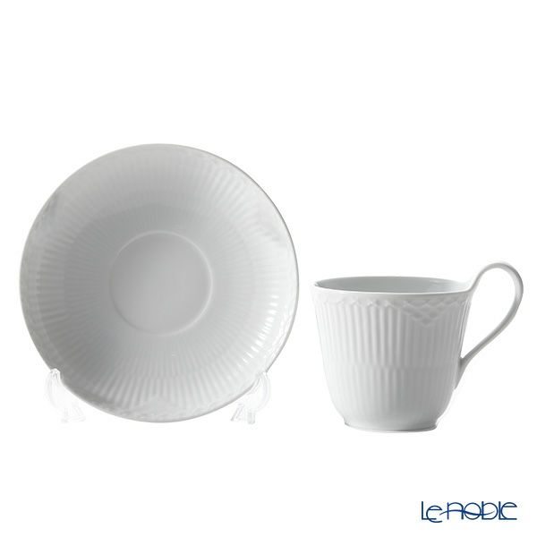 ロイヤルコペンハーゲン（Royal Copenhagen） ホワイト フルーテッド ハーフレース ティーカップ＆ソーサー（ハイハンドル） 240ml 1128092／1017278