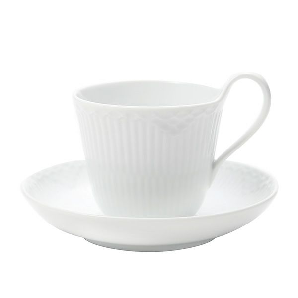 ロイヤルコペンハーゲン（Royal Copenhagen） ホワイト フルーテッド ハーフレース ティーカップ＆ソーサー（ハイハンドル） 240ml 1128092／1017278