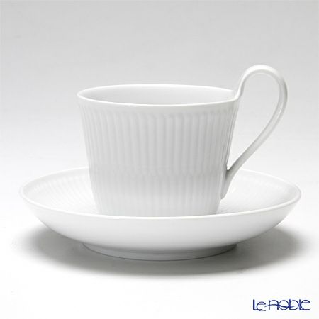 ロイヤルコペンハーゲン（Royal Copenhagen） ホワイト フルーテッド プレイン ティーカップ＆ソーサー（ハイハンドル） 240ml 2408092／1017384
