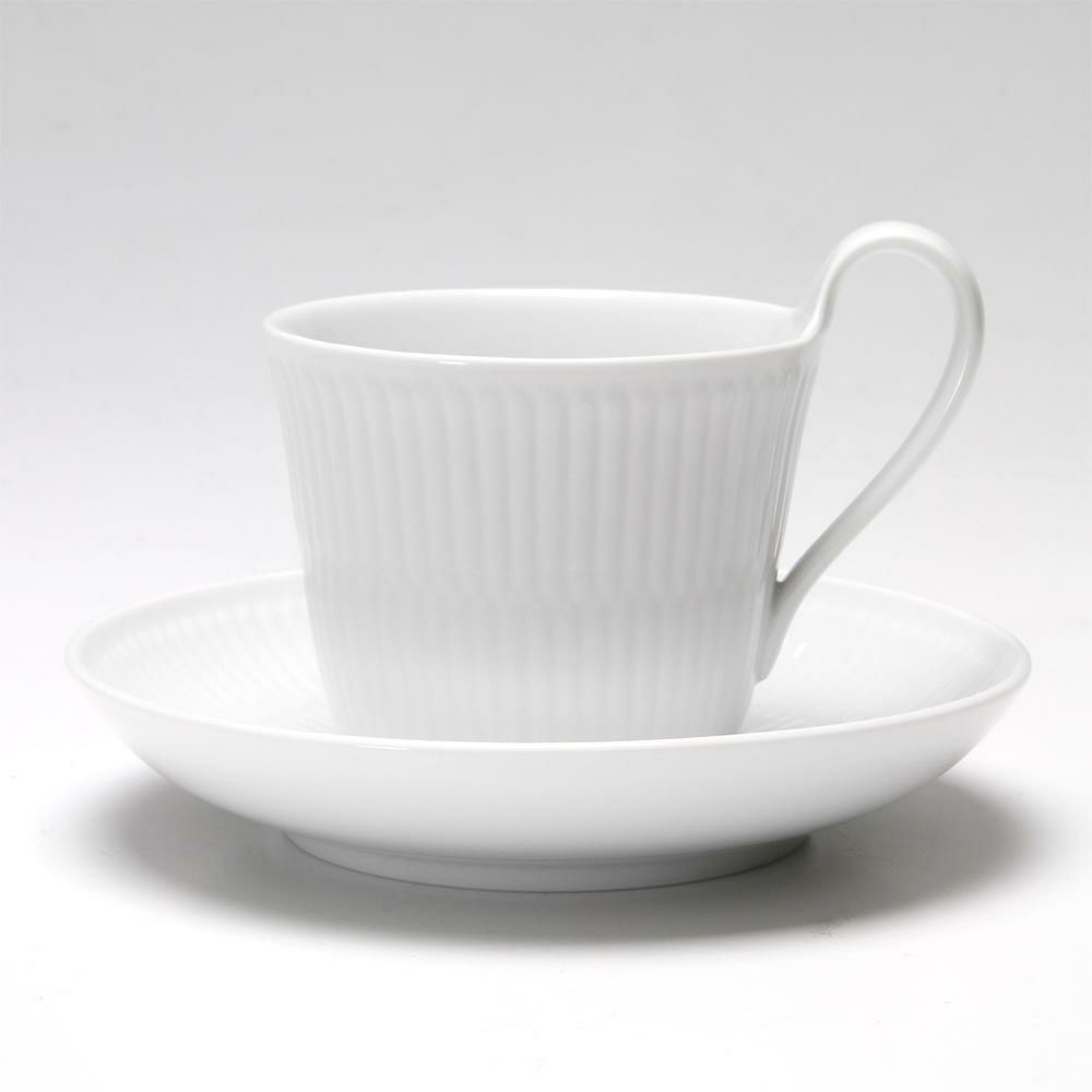 ロイヤルコペンハーゲン（Royal Copenhagen） ホワイト フルーテッド プレイン ティーカップ＆ソーサー（ハイハンドル） 240ml 2408092／1017384