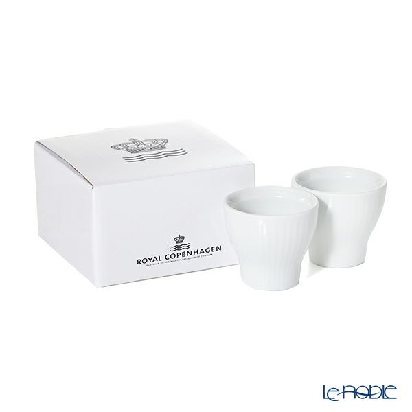 ロイヤルコペンハーゲン（Royal Copenhagen） ホワイト フルーテッド プレイン エッグカップ／エッグスタンド ペア 2408703／1016942
