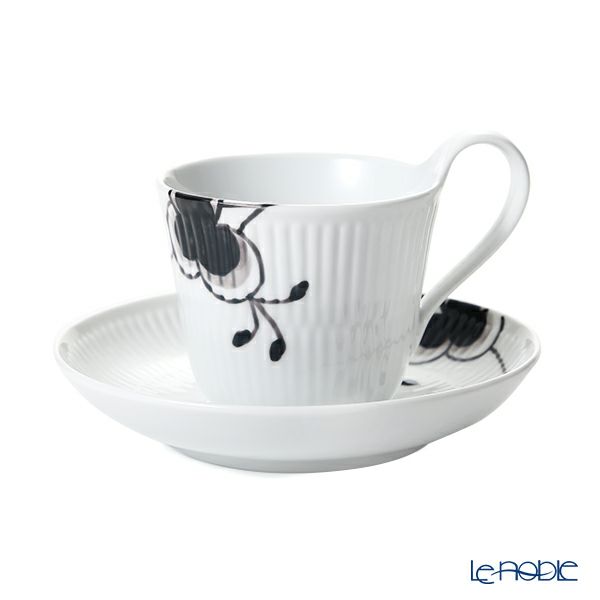 ロイヤルコペンハーゲン（Royal Copenhagen） ブラック フルーテッド メガ ティーカップ＆ソーサー（ハイハンドル） 2542092／1017037