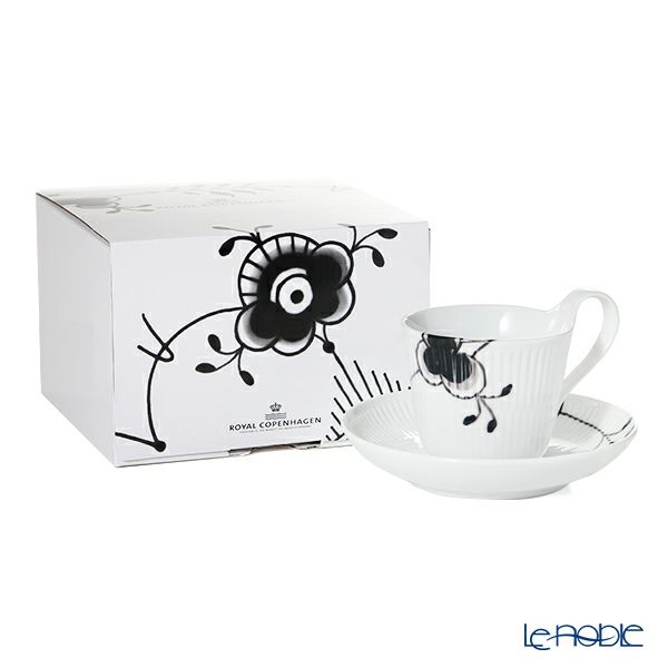 ロイヤルコペンハーゲン（Royal Copenhagen） ブラック フルーテッド メガ ティーカップ＆ソーサー（ハイハンドル） 2542092／1017037