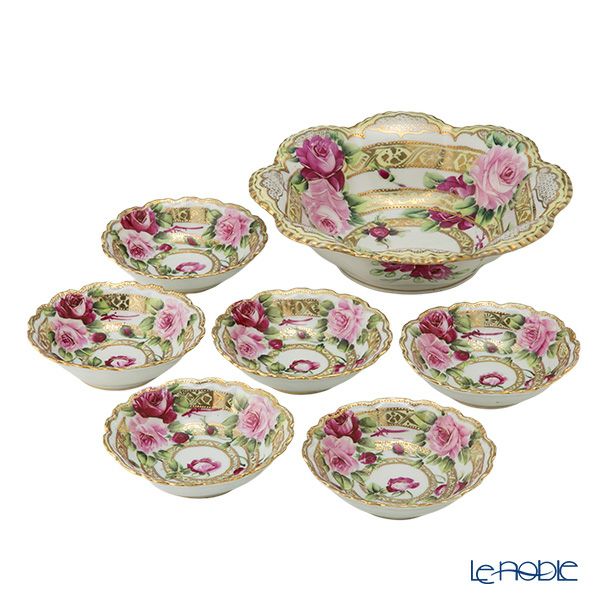【1点限り】オールドノリタケ 金点盛り 薔薇文 ボウルセット 花型 7pcs