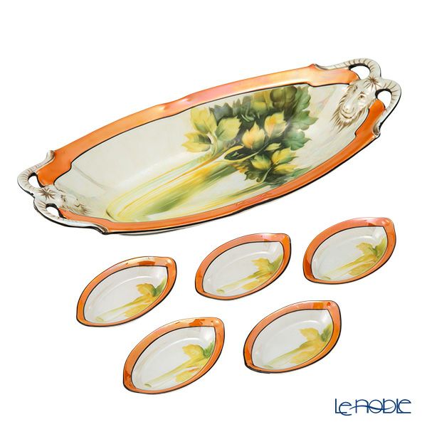 【1点限り】オールドノリタケ 黒枠ラスター彩 セロリー文山羊両手付 セロリーセット 6pcs