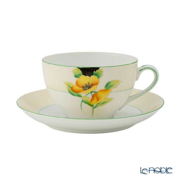 【1点限り】オールドノリタケ 黄緑枠クリーム帯 黄花文 トリオセット ティー