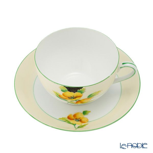 【1点限り】オールドノリタケ 黄緑枠クリーム帯 黄花文 トリオセット ティー