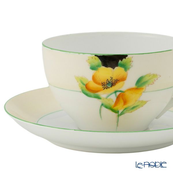 【1点限り】オールドノリタケ 黄緑枠クリーム帯 黄花文 トリオセット ティー