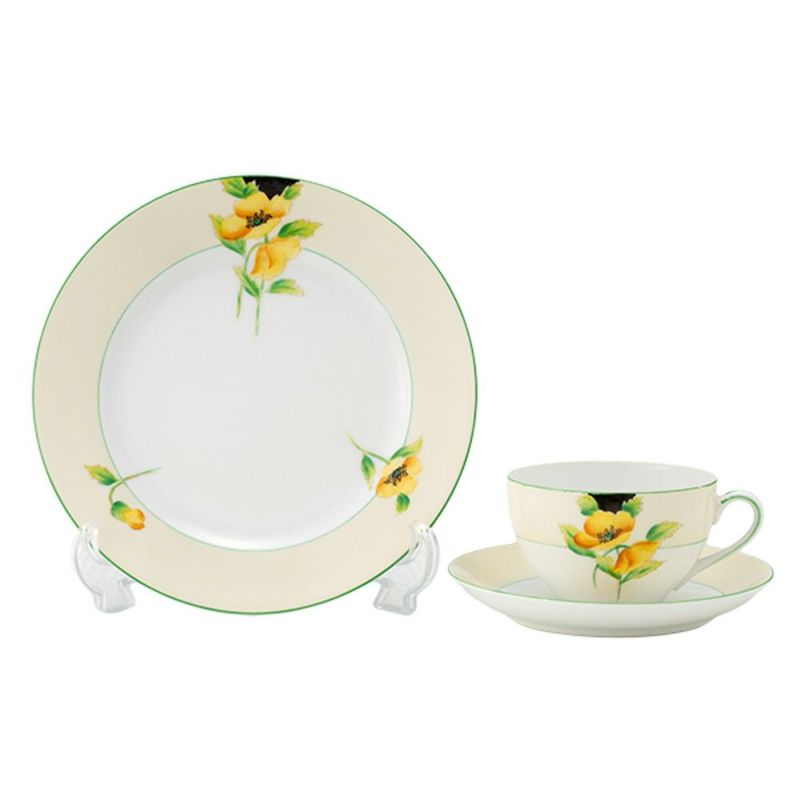 【1点限り】オールドノリタケ 黄緑枠クリーム帯 黄花文 トリオセット ティー