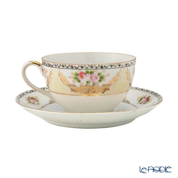 【1点限り】オールドノリタケ 金彩黒花模様帯 小薔薇文 ティーセット 6客揃え 17pcs